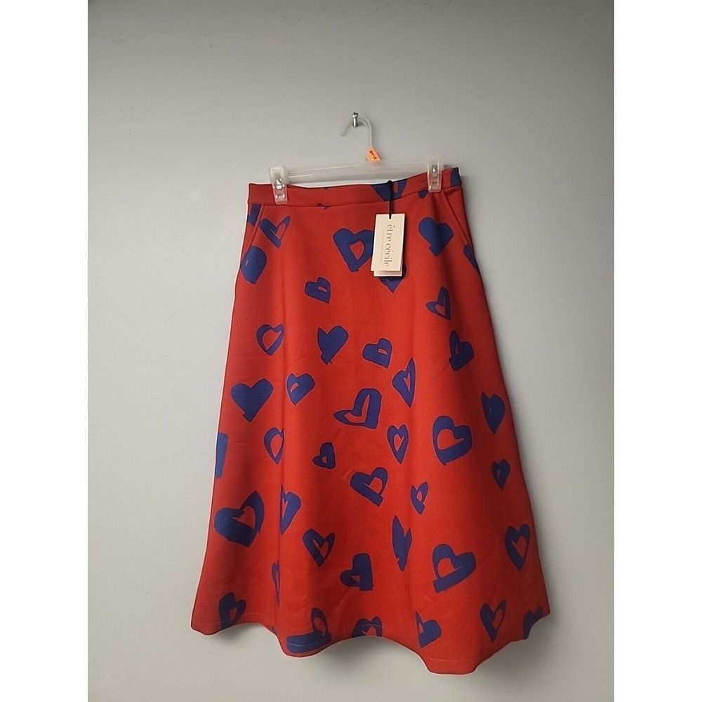 Etre Cecile‎ Women's Royal Blue Red Hearts Skirt Size Large